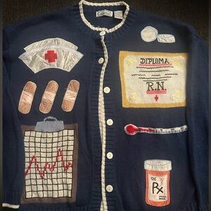 Gallagher Cardigan Sweater Nurse
Graduate M RN Button Front Blue Long Sleeve